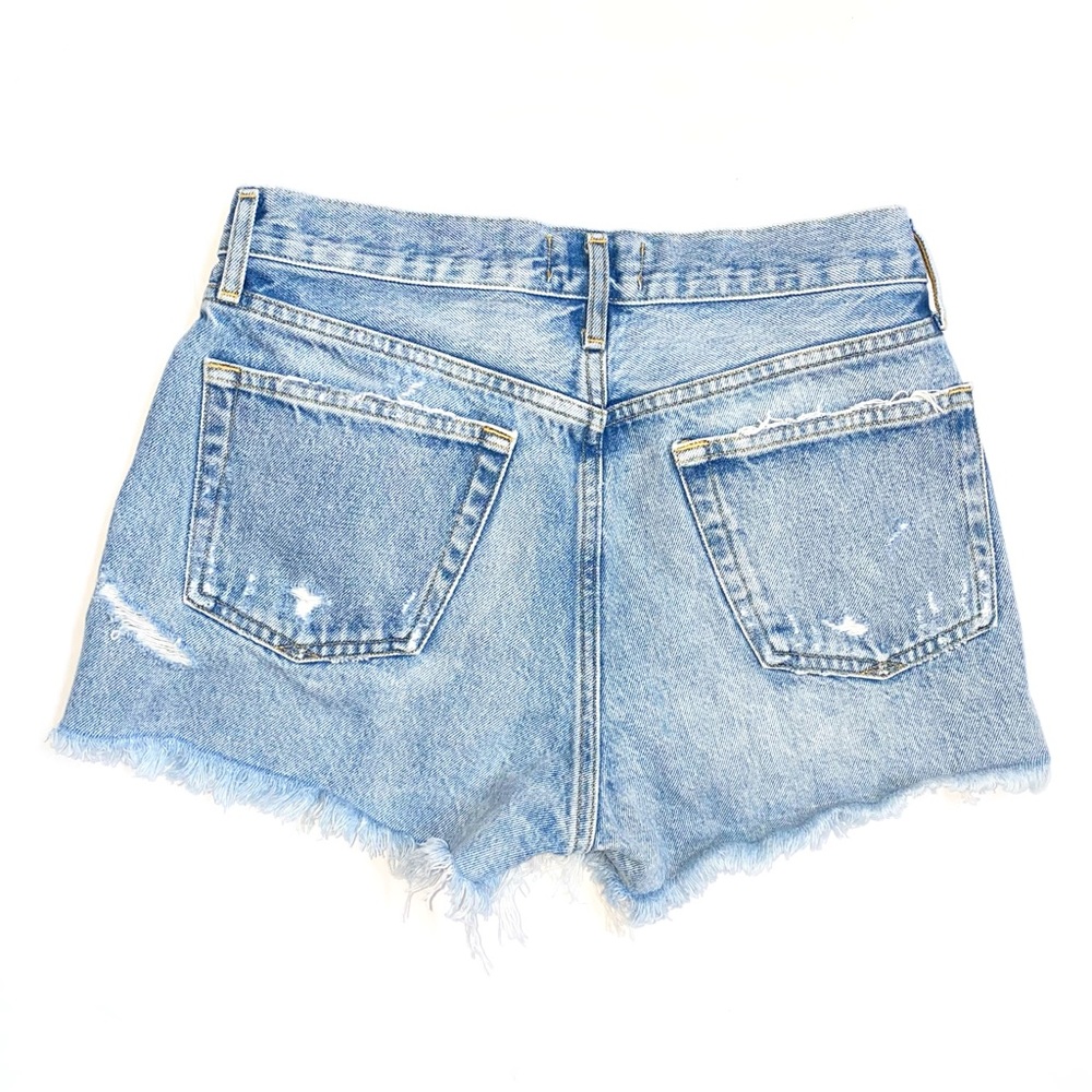 AGOLDE Denim Parker clutch distressed frayed high rise waisted blue jean shorts - Picture 5 of 8